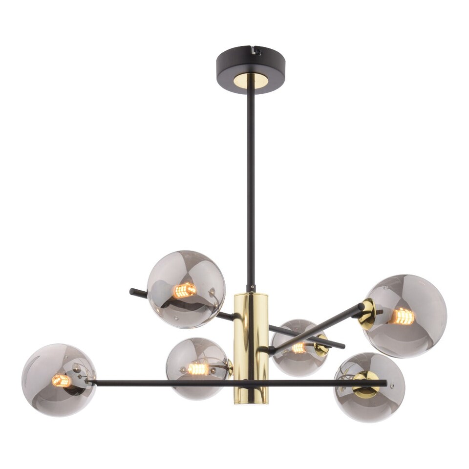 image 1 of Eaen 6-Light Semi Flush Black Ceiling Light with Smoked Glass