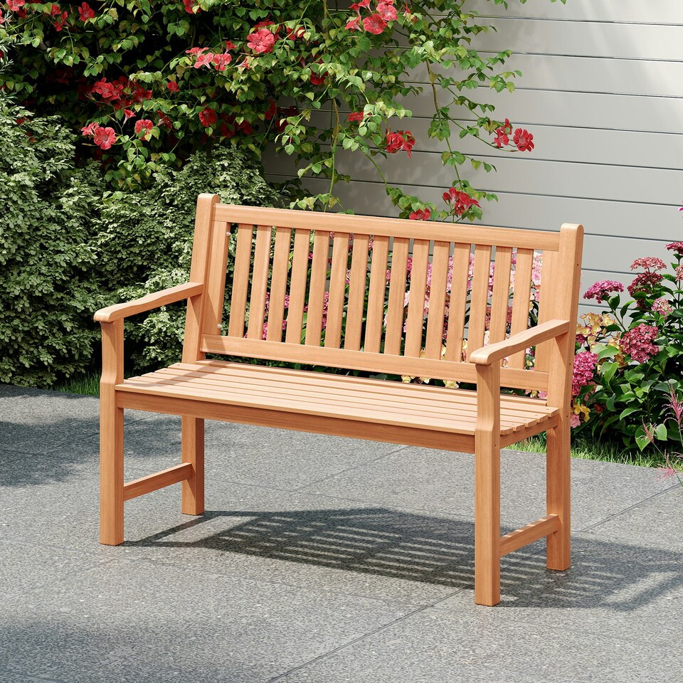 image 1 of COSTWAY 120 CM Outdoor Bench Solid Wood Garden Bench Brown