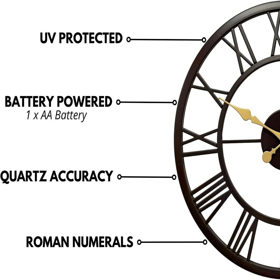 image 1 of Marco Paul 50cm Roman Numerals Black Skeleton Clock Black