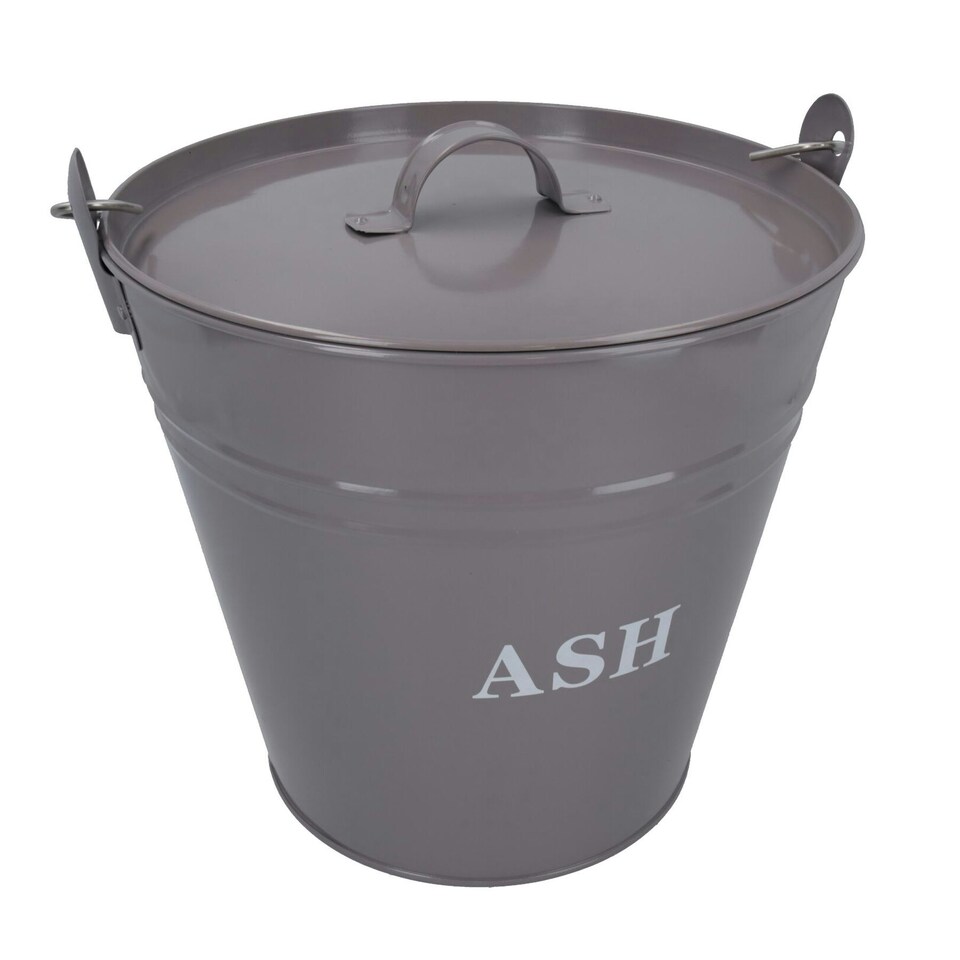 image 1 of Coal Bucket & Lid Grey Metal Ash Tidy Bin Coal Carrier Fire Log Burner Kindling