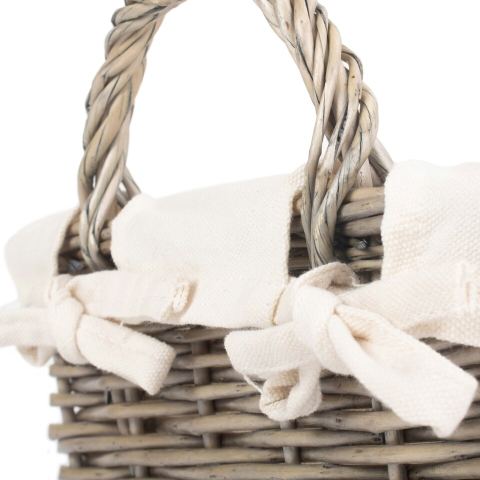 image 1 of Antique Wash Wicker Handled Lined Storage Basket White | White | L