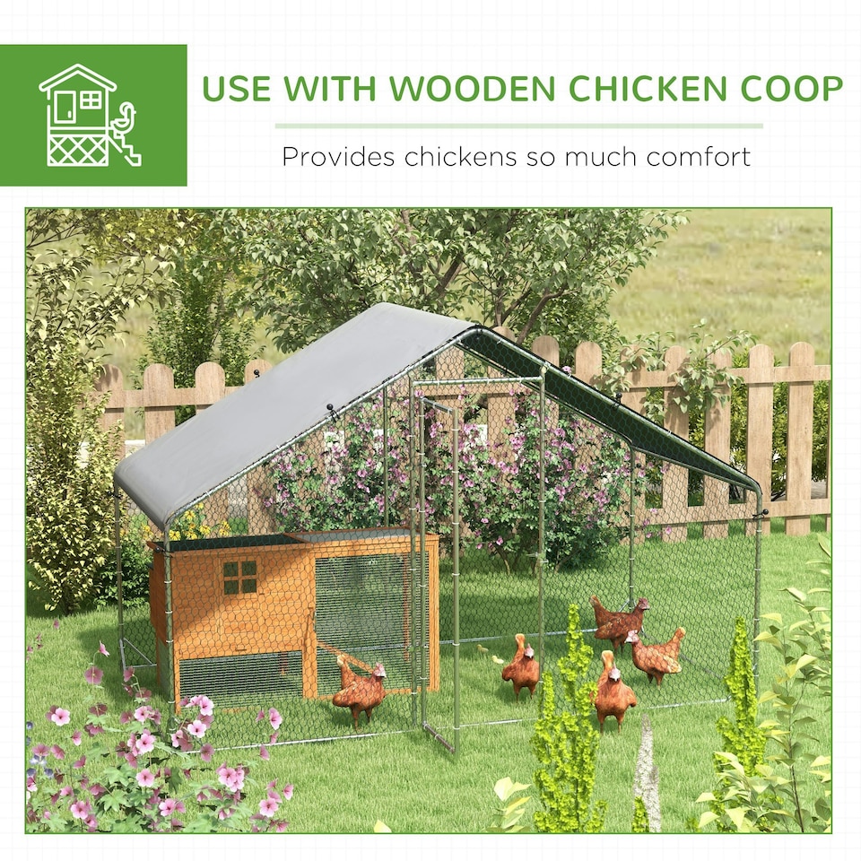 image 1 of PawHut Walk In Chicken Run Large Galvanised Chicken Coop w/ Cover 3 x 1.7 x 1.9m