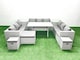 image 2 of Fimous Rattan Garden Outdoor Furniture Set 12 Seater Garden Sofa Rectangulr Dining Table Set with 3 Footstools 2 Side Tables Light Grey Mixed