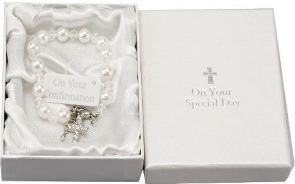 image 1 of On Your Confirmation Child's Pearl and Cross Bracelet