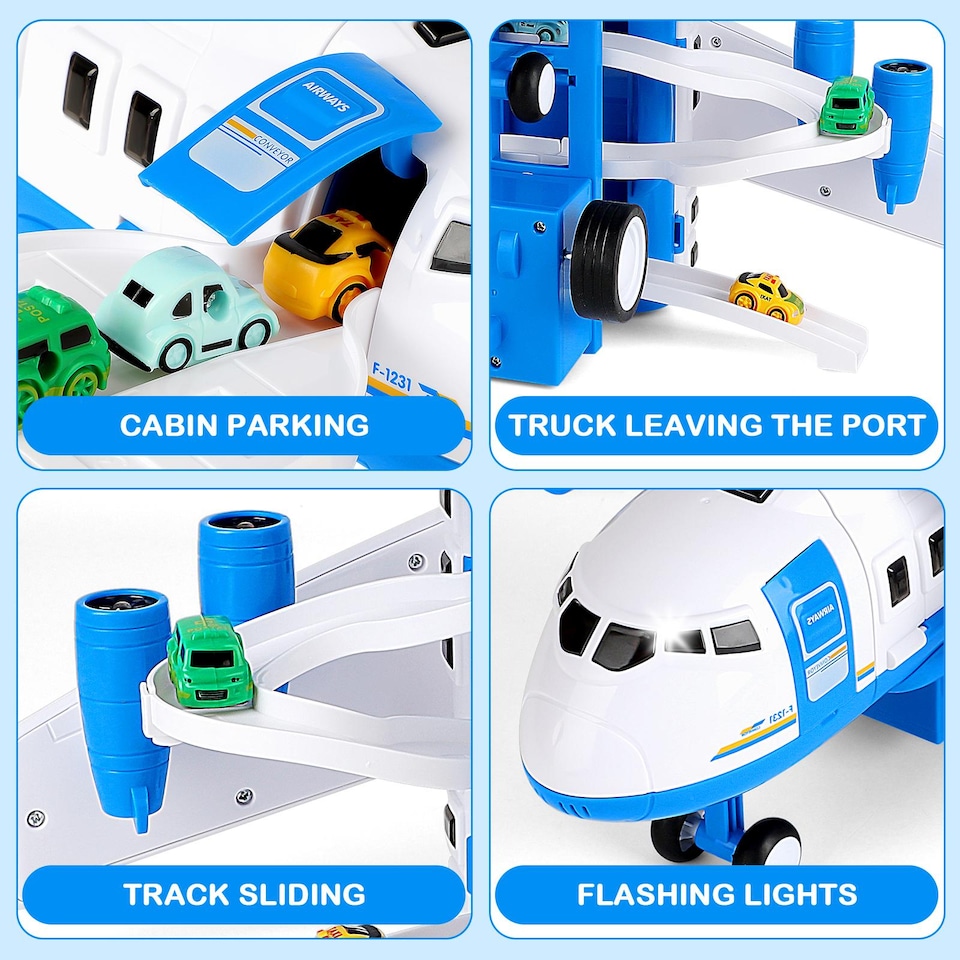 image 1 of Cargo Plane Transport Toy Set - Transformable Airplane with Ramp, Parking Garage, Repair Station, 6 Mini Cars & Helicopter - Educational Vehicle Playset for Kids Ages 3+, Perfect Boy Birthday & Christmas Gift
