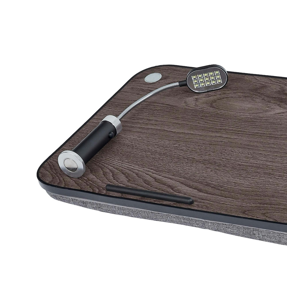 image 1 of Teamson Home Portable Laptop Desk with Cushioned Bottom, Detachable LED Light & Mouse Pad, Brown/Grey