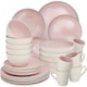 image 1 of Dinner Set Mare in Glazed Stoneware for 6 People, Microwave- and Dishwasher-Safe | Pink | rose | 1
