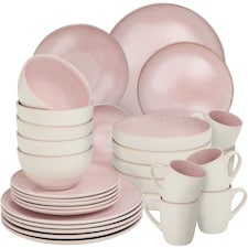 Dinner Set Mare in Glazed Stoneware for 6 People, Microwave- and Dishwasher-Safe | Pink | rose | 1
