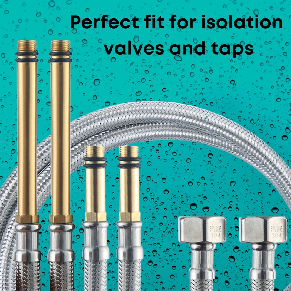 image 1 of TradeProvider® Flexi Pipes, Flexible Mixer Taps Tails (2pcs/pack)Kitchen Tap Connector 10M x1/2 Fitting 600mm Long Flexible Hose British Standard Pipe Connectors (103mm brass end)