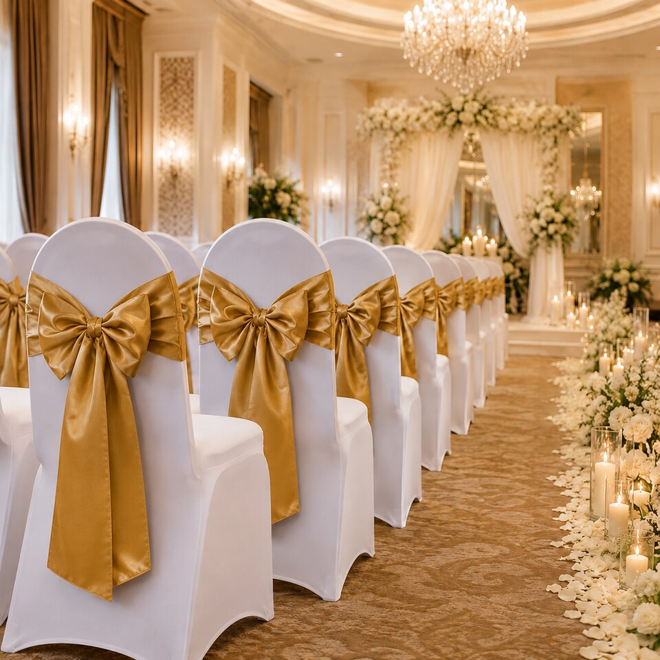 image 1 of 7"x108" Satin Chair Sash, Chair Sashes Hammed Edges Bow Tie - 1pc