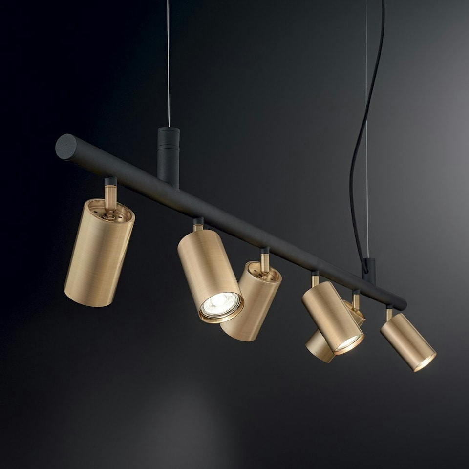 image 1 of Dynamite Indoor Spotlight Ceiling Pendant Lamp 6 Lights Brass Satin, GU10
