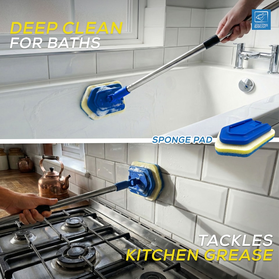 image 1 of Bathroom Cleaning Set Long Handled Tile Cleaning Kit