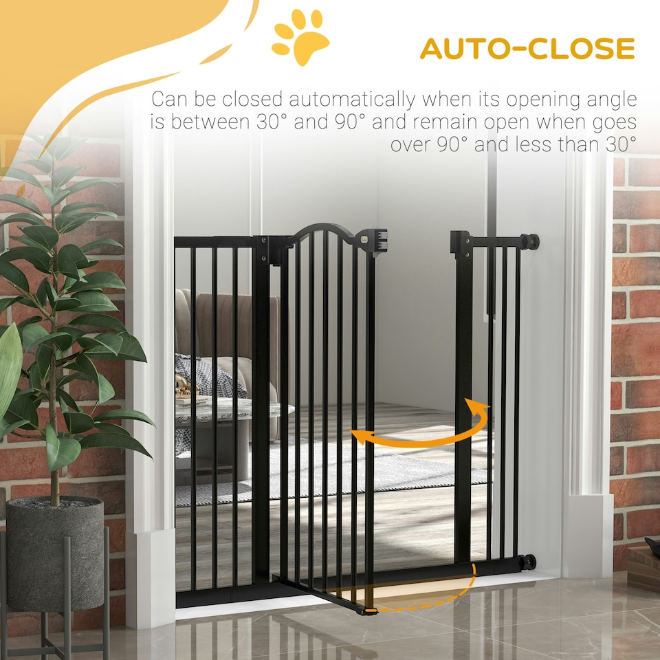 image 1 of PawHut 74-100cm Adjustable Metal Pet Gate Safety Barrier w/ Auto-Close Black
