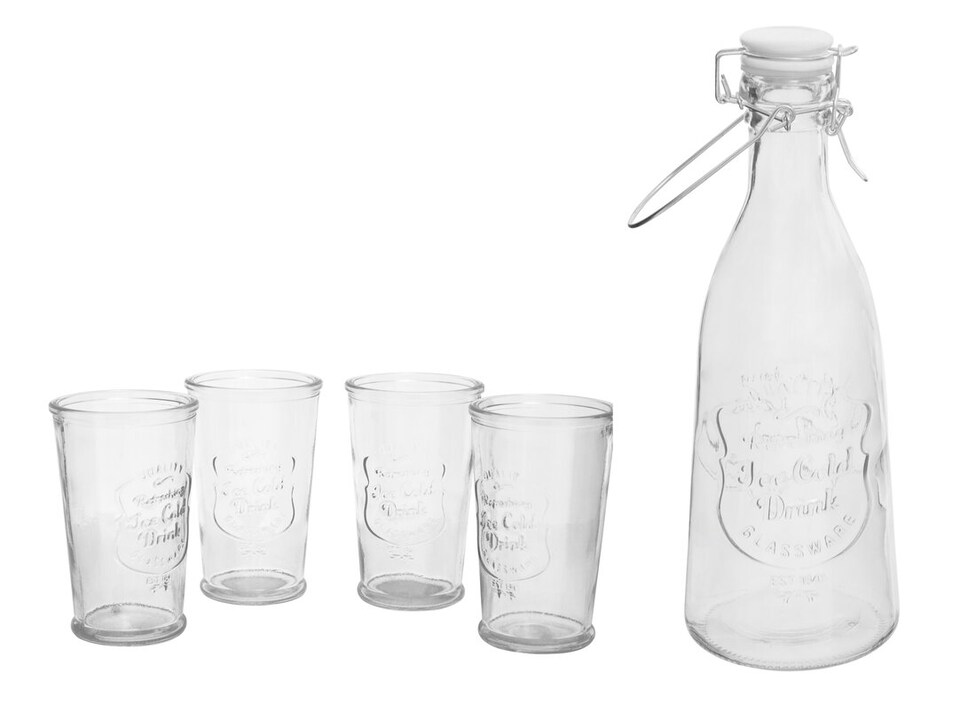 image 1 of Dayla Embossed Glass Bottle Set With Four Glasses