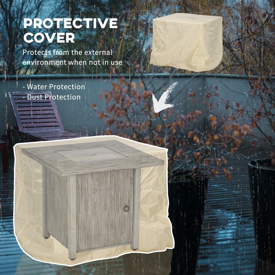 image 1 of Outsunny Propane Gas Fire Pit Table for Garden, 40000 BTU Smokeless Firepit Outdoor Patio Heater with Waterproof Cover, Glass Screen, Glass Beads and Lid, Wood Effect, 71 x 71 x 63cm, Grey