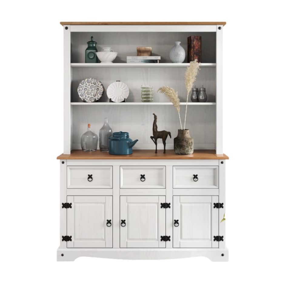 image 1 of Mercers Furniture Corona White 3 Door Welsh Dresser Buffet Hutch Sideboard Display Cabinet Solid Wood Mexican Pine Wooden