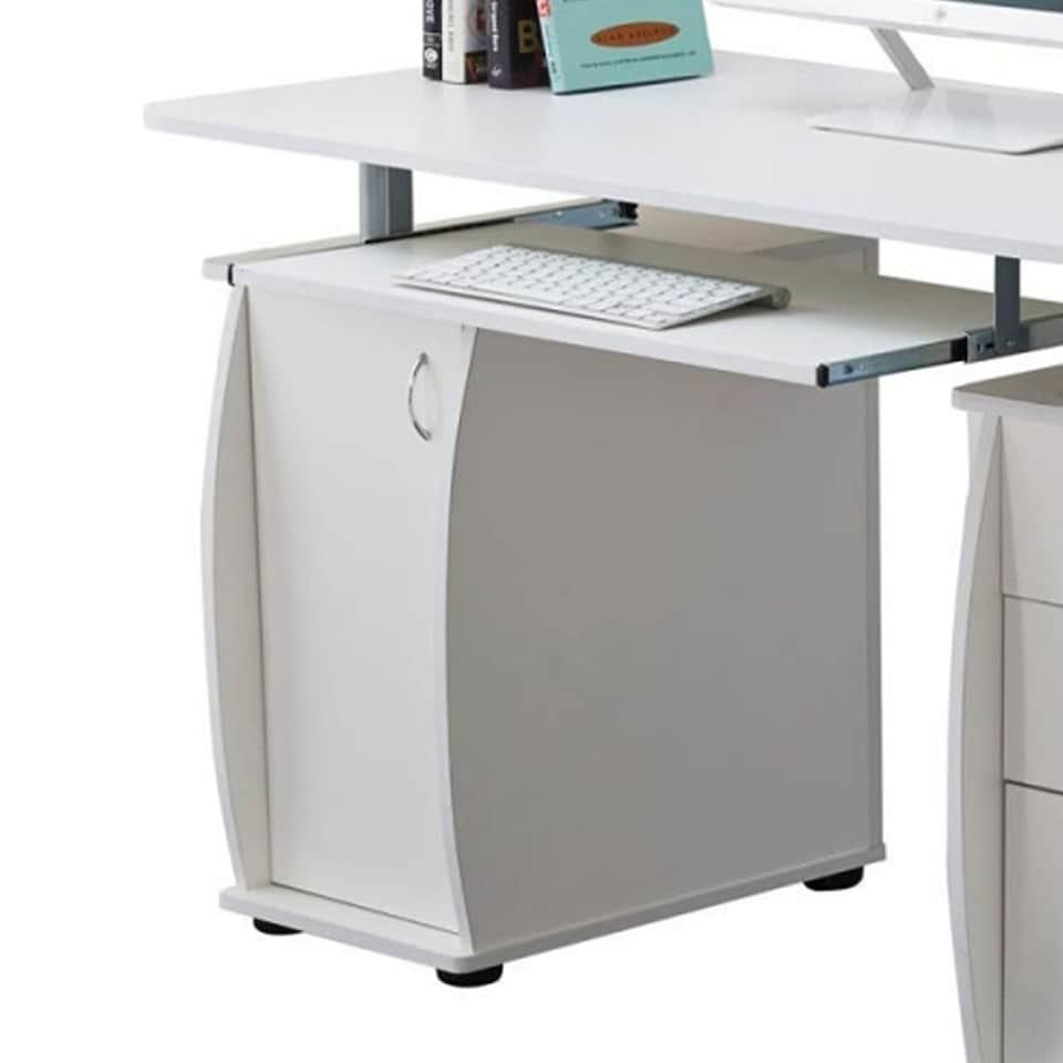 image 1 of WICKLOW Computer Desk with Cabinet and 3 Drawers - White | White