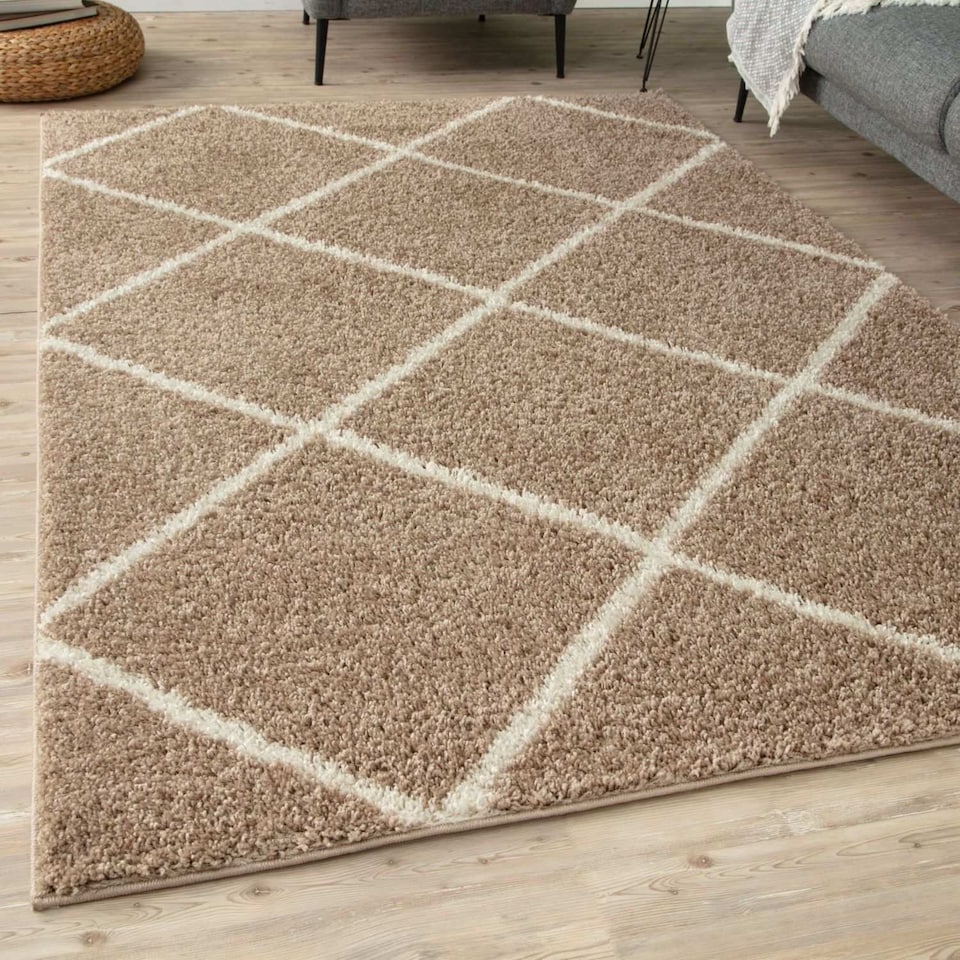 image 1 of The Rugs Moroccan Collection Soft High Pile Shaggy Diamond Floor Rugs and Runners Living Room