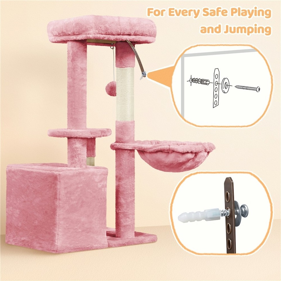 image 1 of Yaheetech 86.5 cm Plush Cover Cat Tree with Condo Pink