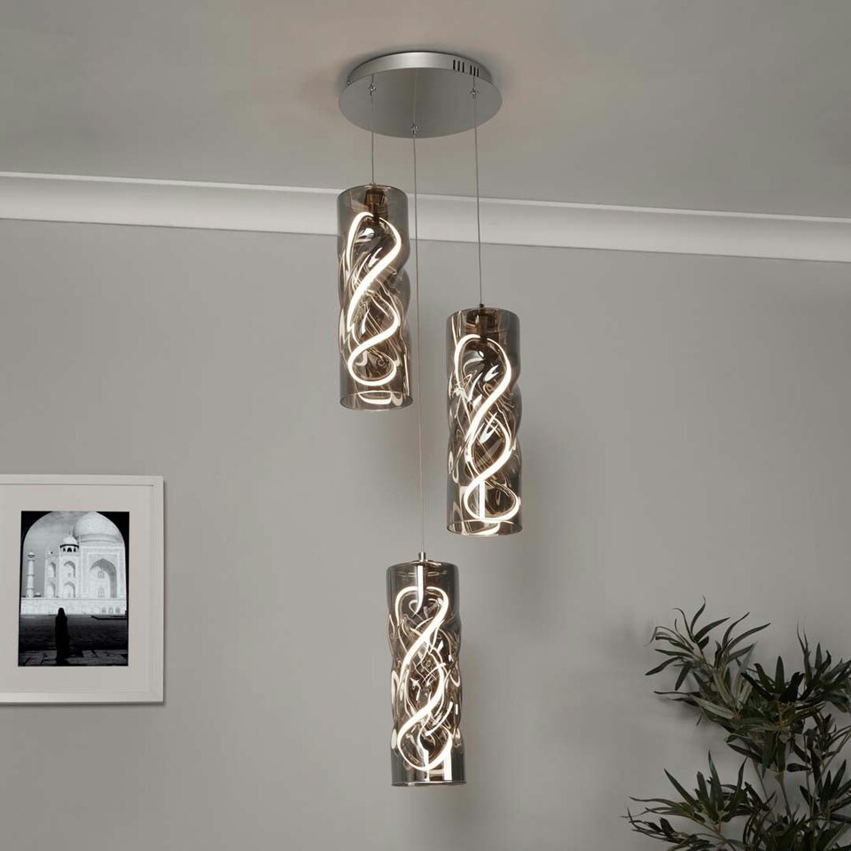 image 1 of Demeter 3 Light Smoked Glass LED Cluster Ceiling Pendant