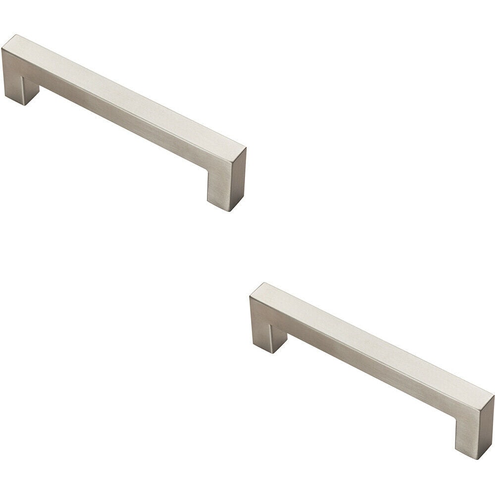 Loops 2x Square Linear Block Pull Handle 142 x 14mm 128mm Fixing Centres Satin Steel in Metallics