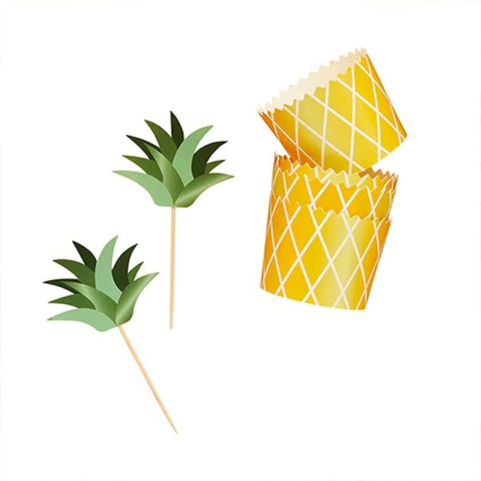 image 1 of Tropical Pineapple Food Pick Cupcake Kit - Pack of 10
