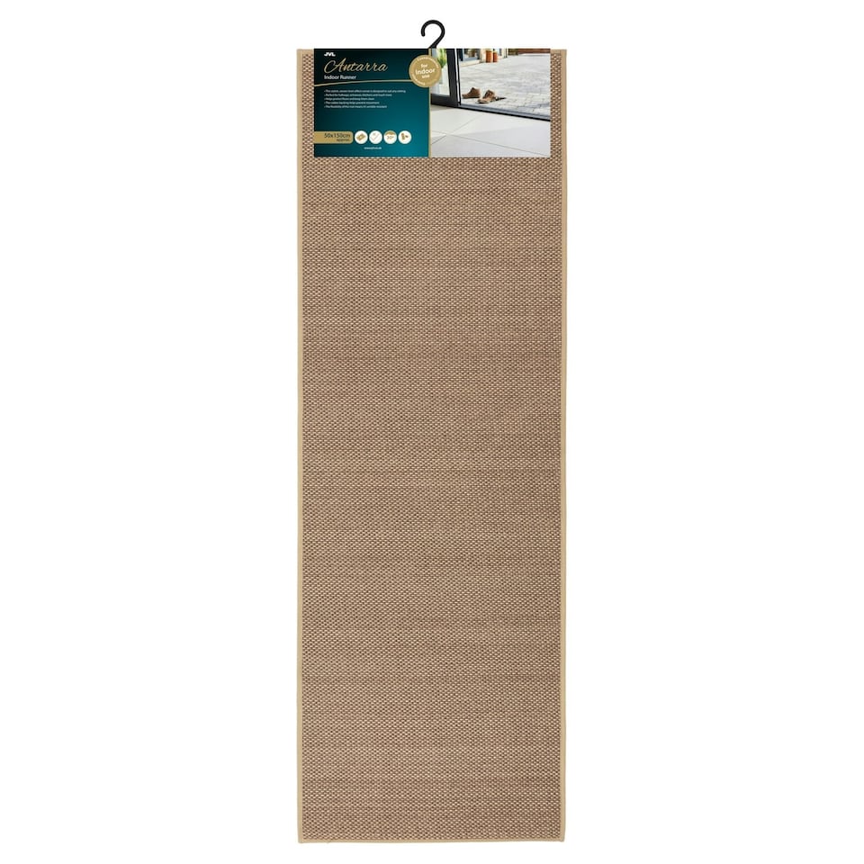 image 1 of JVL Antarra Machine Washable Entrance Runner Doormat, 50x150cm - Beige