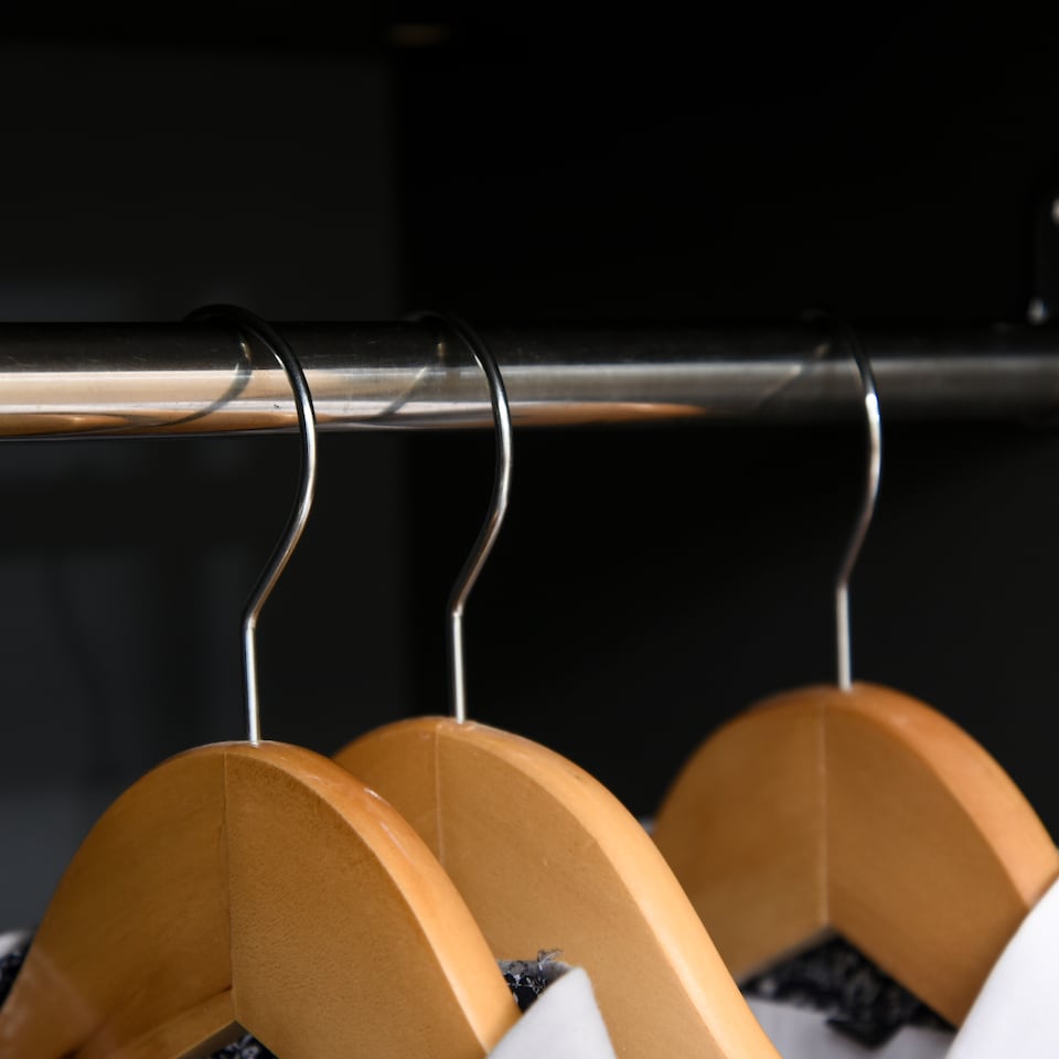 image 1 of HOMCOM Modern Wardrobe Cabinet Wood Grain Sticker Surface with Shelf, Hanging Rod and 2 Drawers 90x50x190cm