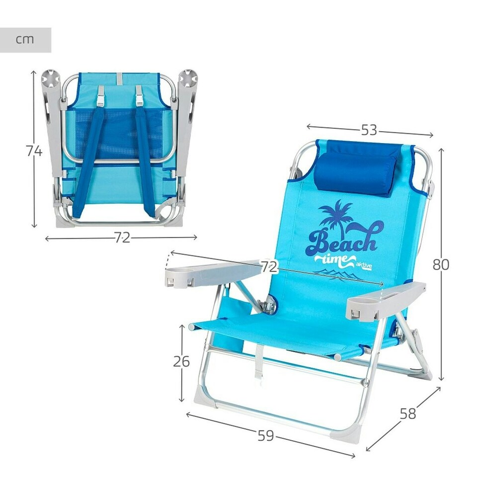 image 1 of Beach Chair Aktive Foldable Blue 53 x 80 x 58 cm (2 Units) N/A