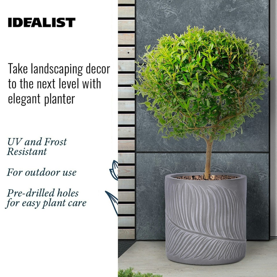 image 1 of Leaf Embossed Brown Round Garden Planter D37 H37 cm, 39.8 ltrs Cap.