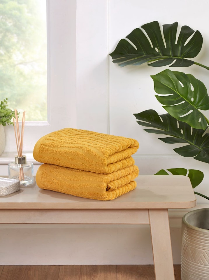 image 1 of Safari Pure Cotton Bath Towels Set Of 2 | Yellow | Bath towel | 2