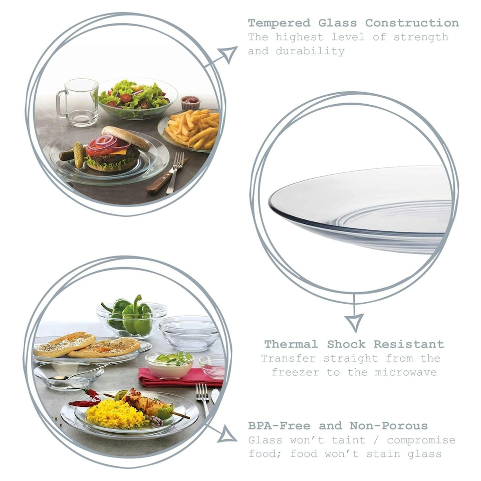image 1 of Duralex Lys Glass Dinner Plates - Tempered, Heat Resistant - 235mm - Pack of 6 Clear