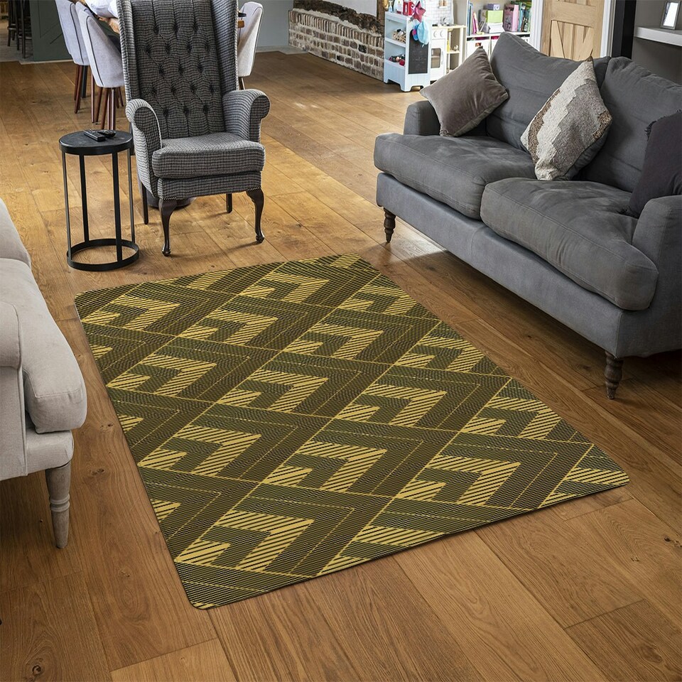 image 1 of Black & Gold Striped Triangles (Rug) Gold | XL: 160x230cm