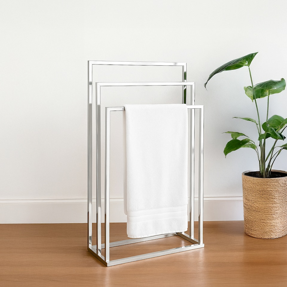 image 1 of Bath Vida 3 Tier Towel Stand Holder Bathroom Unit - Square Shaped