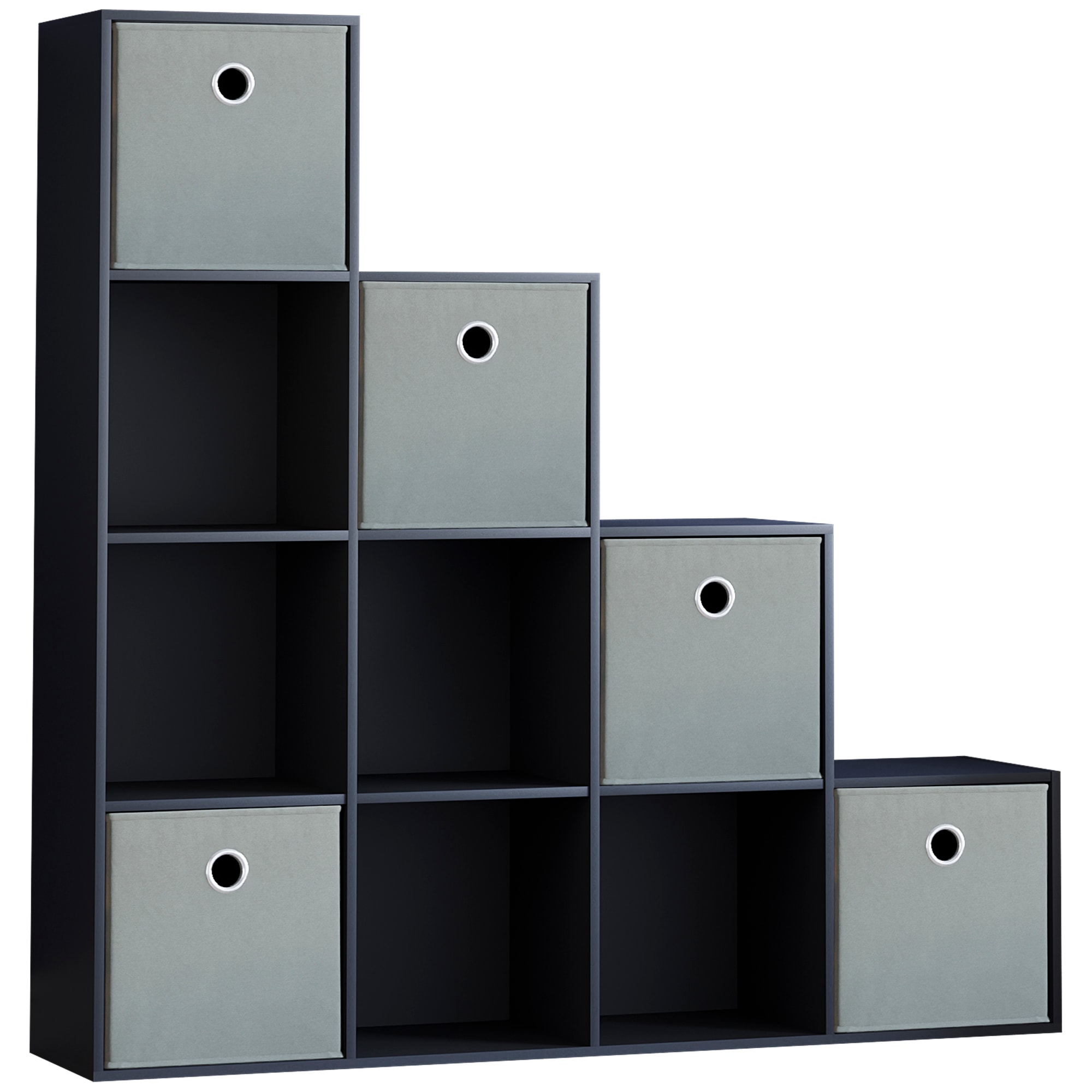 Vida Designs Durham 10 Cube Storage Unit, Black & Set of 5 Grey Cube Storage Baskets
