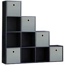 Vida Designs Durham 10 Cube Storage Unit, Black & Set of 5 Grey Cube Storage Baskets
