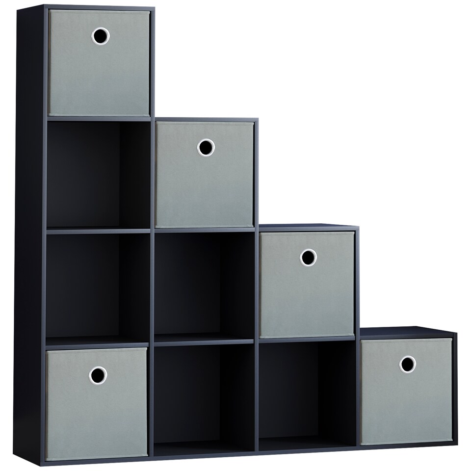 image 1 of Vida Designs Durham 10 Cube Storage Unit, Black & Set of 5 Grey Cube Storage Baskets