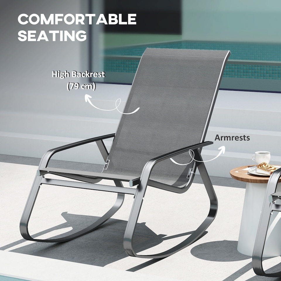 image 1 of Outsunny Garden Rocking Chairs Set of 2, Ergonomic Outdoor Rocking Chairs with Armrests, High Backrest, Steel Frame Relaxing Rocker Armchair Seats for Patio, Balcony, Porch, Grey | Grey | Grey