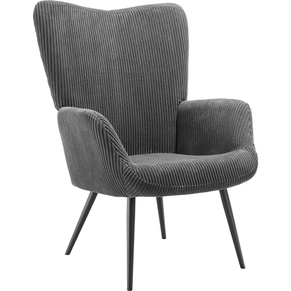 image 1 of Armchair Hygge - padded, armrests and ergonomic backrest, 150 kg load capacity | Grey | Wide cord anthracite/black | One Size | 1