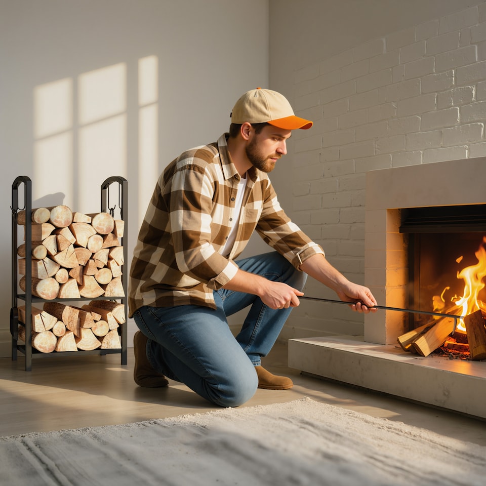 image 1 of Outsunny Metal Firewood Log Holder 2 Layer Firewood Rack Indoor Outdoor Fireplace Wood Storage Shelf with 4 Tools and Hooks, Black, 40L x 30W x 74.5H cm