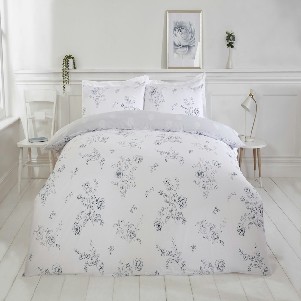 image 1 of PH Sadie Floral Polycotton Reversible Duvet Cover Set with Pillowcase | Pink | King | 1