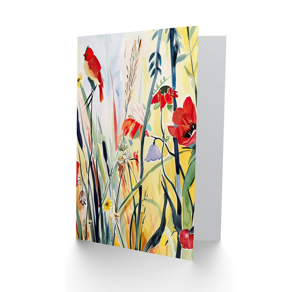 image 1 of Northern Cardinal Bird Watercolour Spring Him Her Birthday Card