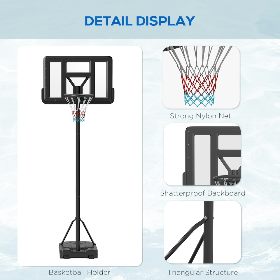 image 1 of SPORTNOW Basketball Backboard Hoop Net Set w/ Wheels, 200-305cm - Black