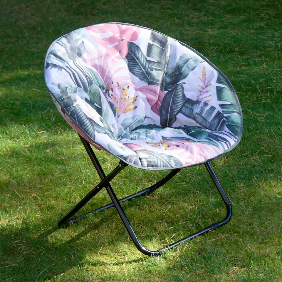 image 1 of OHS Tropical Print Portable Lightweight Folding Soft Plush Padded Outdoor Garden Travel Camping Moon Chair Green