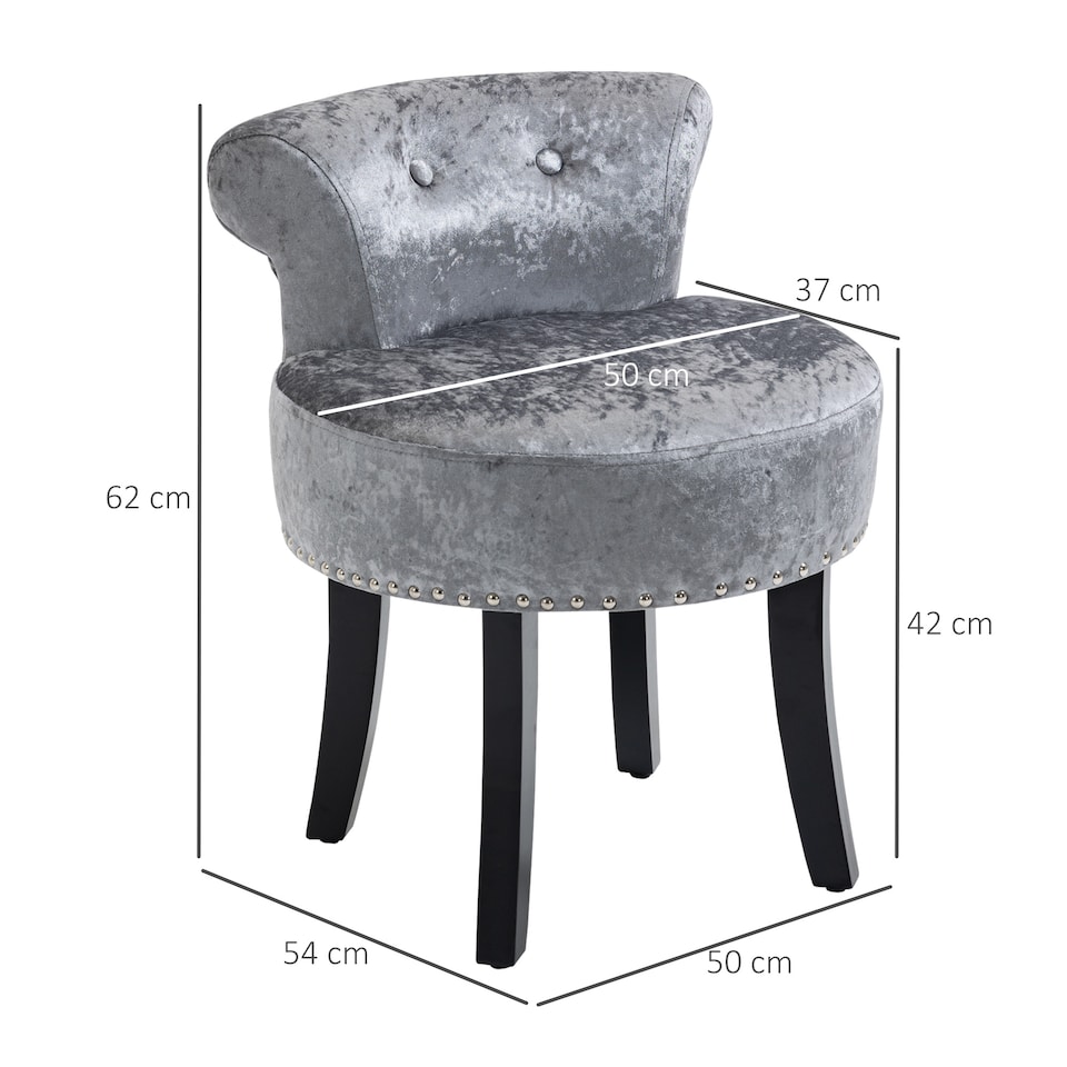 image 1 of HOMCOM Dressing Table Stool Vanity Seat w/ Rubber Wood Legs Bedroom - Grey