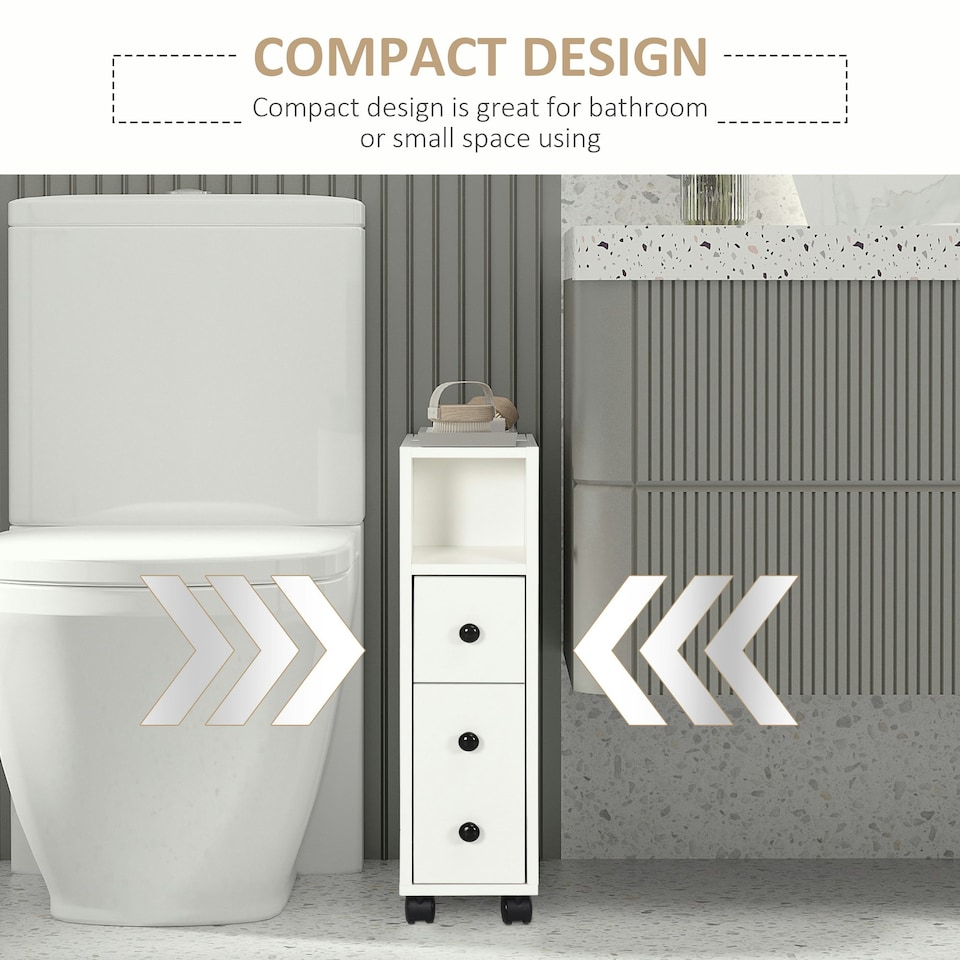 image 1 of kleankin Slim Bathroom Storage with 2 Drawers, 2 Open and Wheels, White