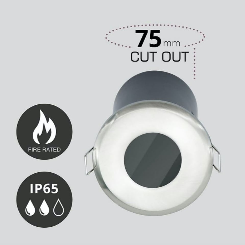 image 1 of Set of 20 Fire Rated Bathroom Downlights - Brushed Steel IP65 Recessed Downlight | Chrome | Clear | 20