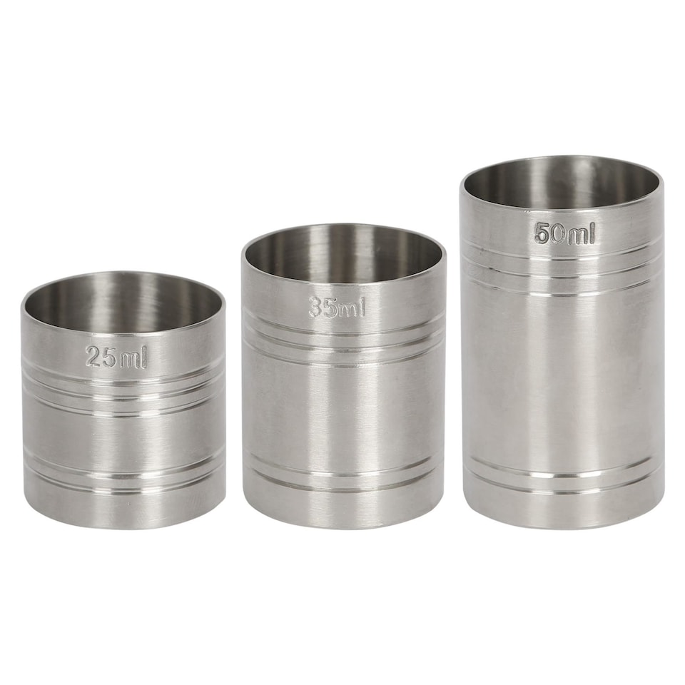 image 1 of Rink Drink 3pc Stainless Steel Thimble Measure Set - 25/35/50ml | Silver | Silver