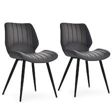 HOMCOM Set of 2 PU Leather Dining Chair Moulded Seats Steel Frame Grey