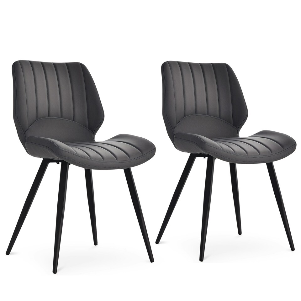 image 1 of HOMCOM Set of 2 PU Leather Dining Chair Moulded Seats Steel Frame Grey